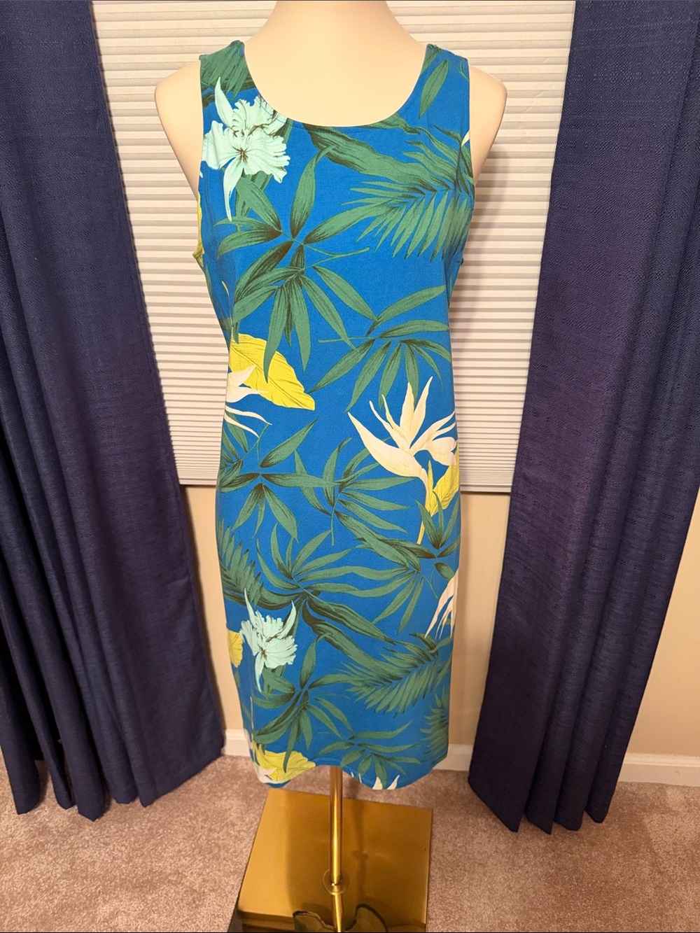 Talbots Blue Teal Tropical Sleeveless Dress